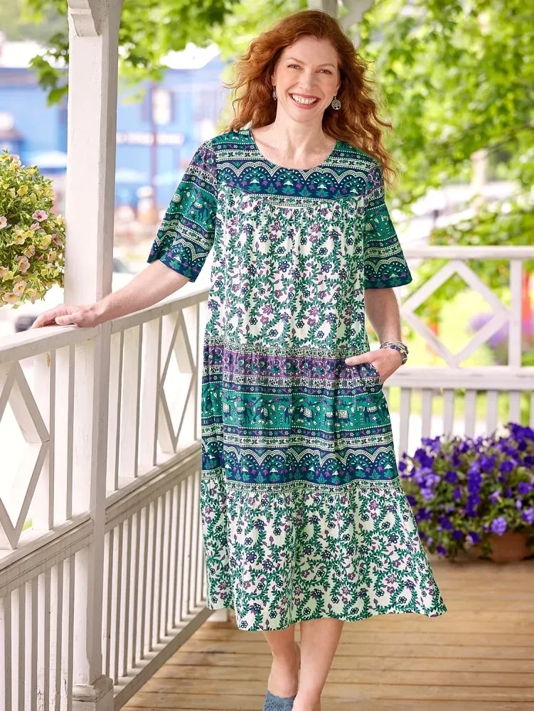 Mid-Calf Tiered Cotton Muumuu