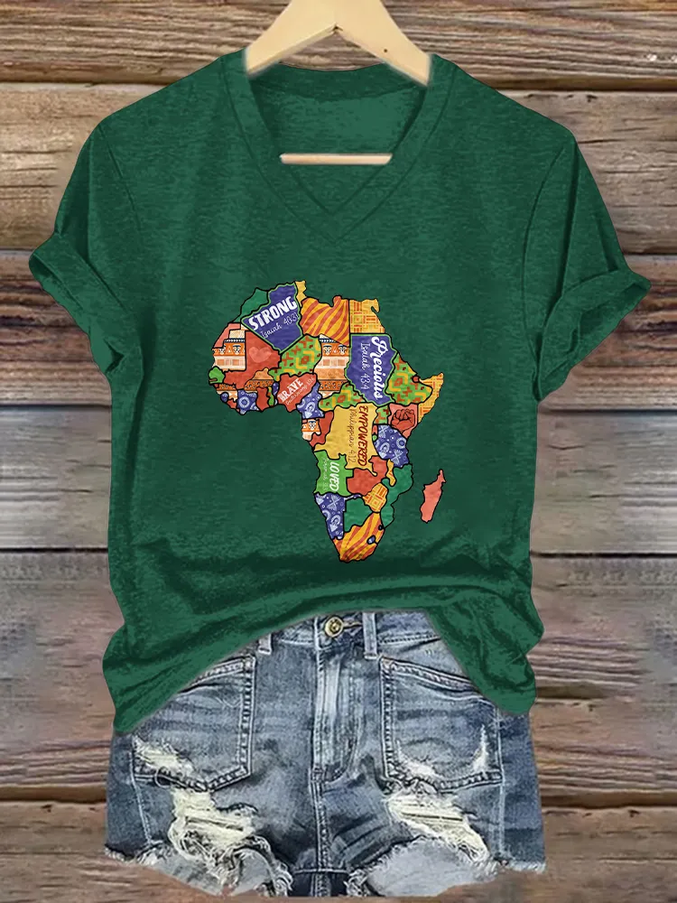 Women'S Strong God Powered Print V-Neck Short-Sleeved T-Shirt