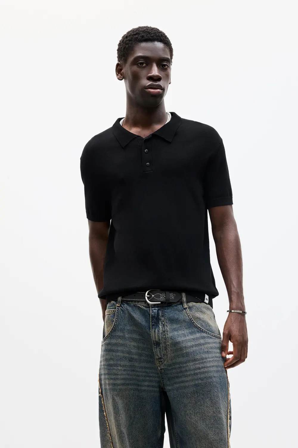 Short sleeve knit polo shirt