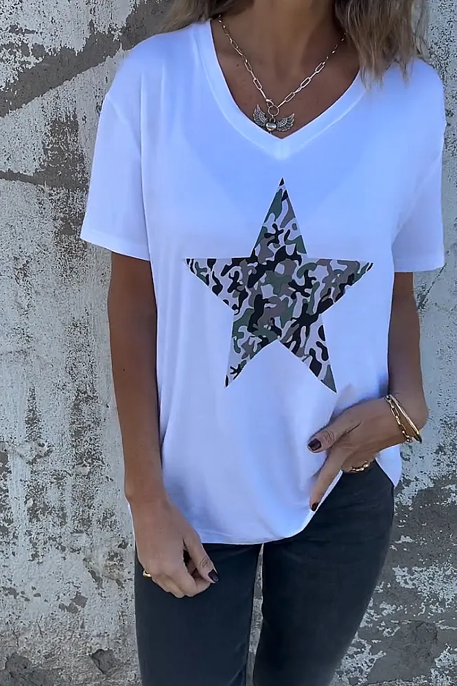 Women's camouflage pentagram patter casual T-shirt