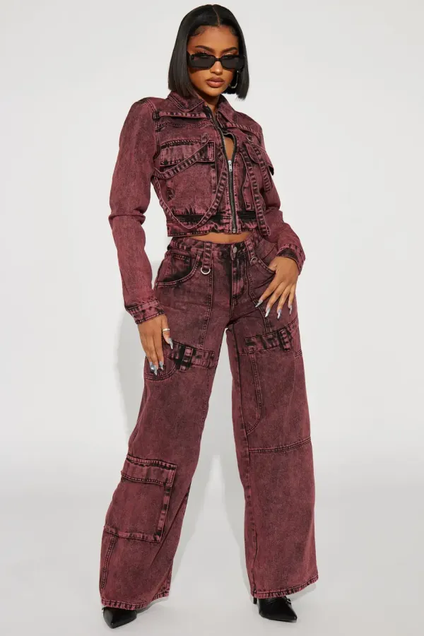Monaco Cargo Utility Denim Jacket - Red