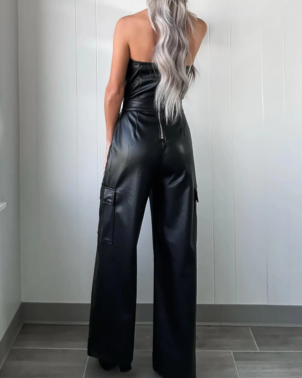 Faux Leather Jumpsuit - Black