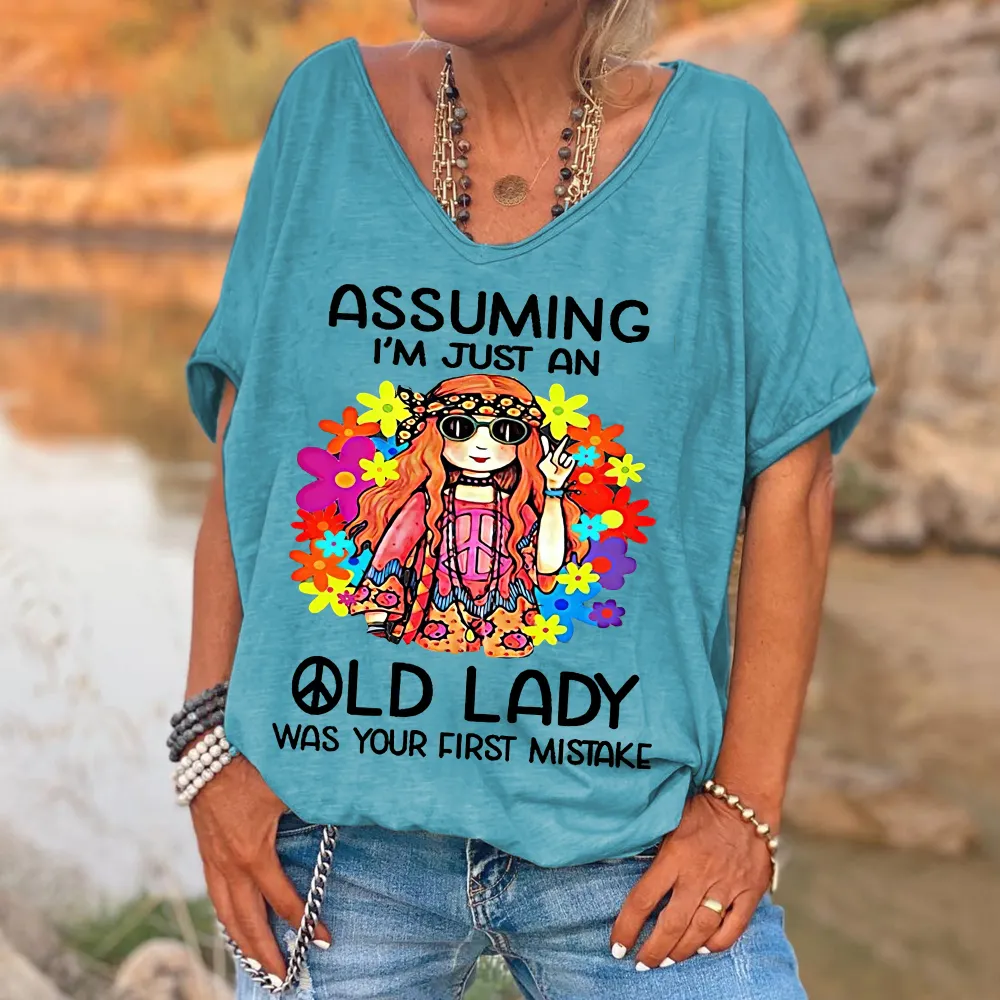 Custompupshirt Women's Funny Assuming I'm Just An Old Lady Was Your First Mistake Hippie Casual Shirts