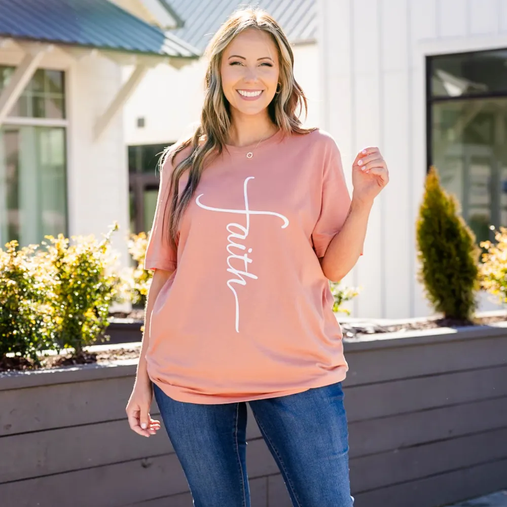 With Faith Tee, Terracotta