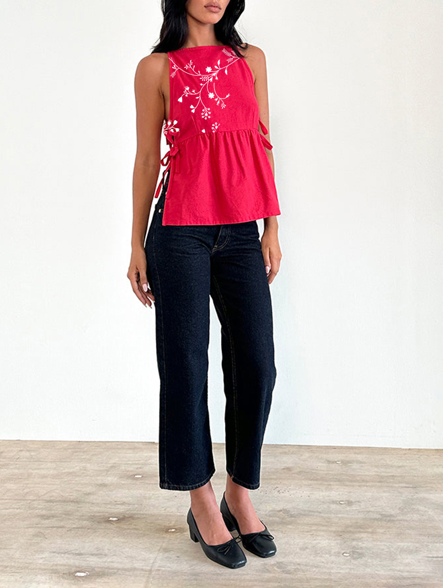 Tie Side Sleeveless Top In Tango Red