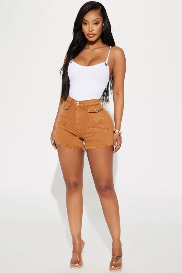One More Time Cut Off Denim Shorts - Mocha