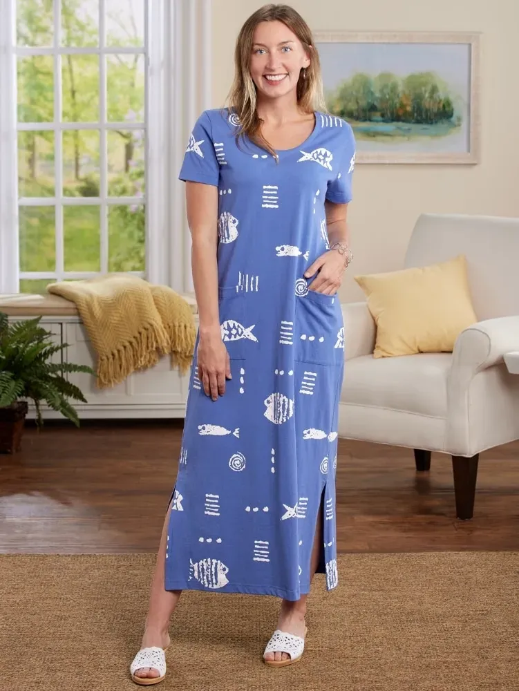 M.MAC Rock Fish Cotton Knit Ankle-Length Dress With Pockets
