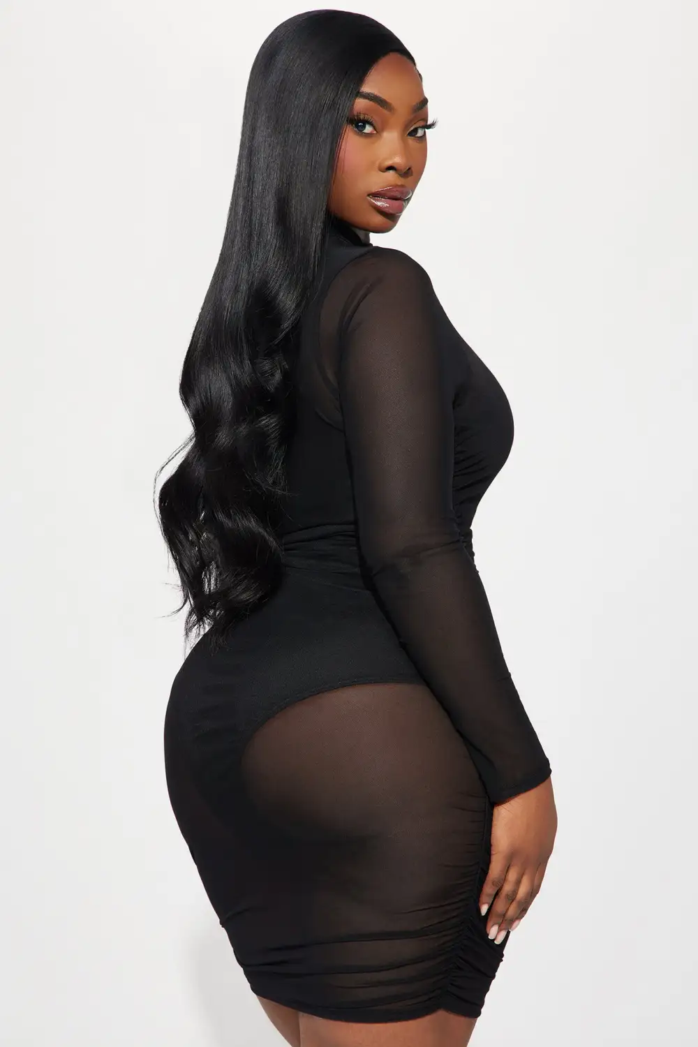 Sarai Mesh Mini Dress - Black