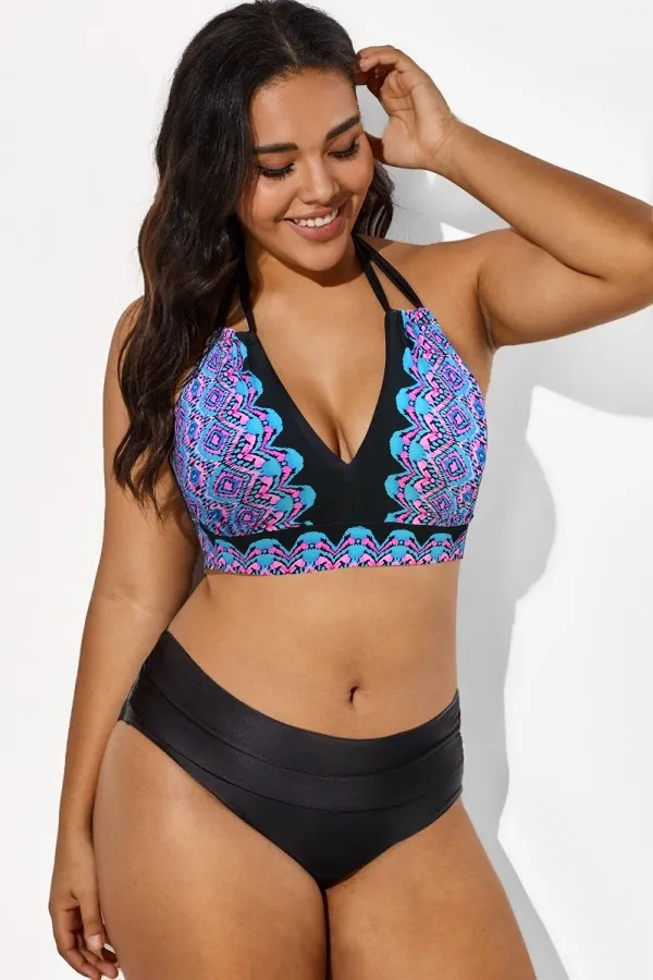 Gorgeous Printed V-Neck Halter Sexy Bikini Top