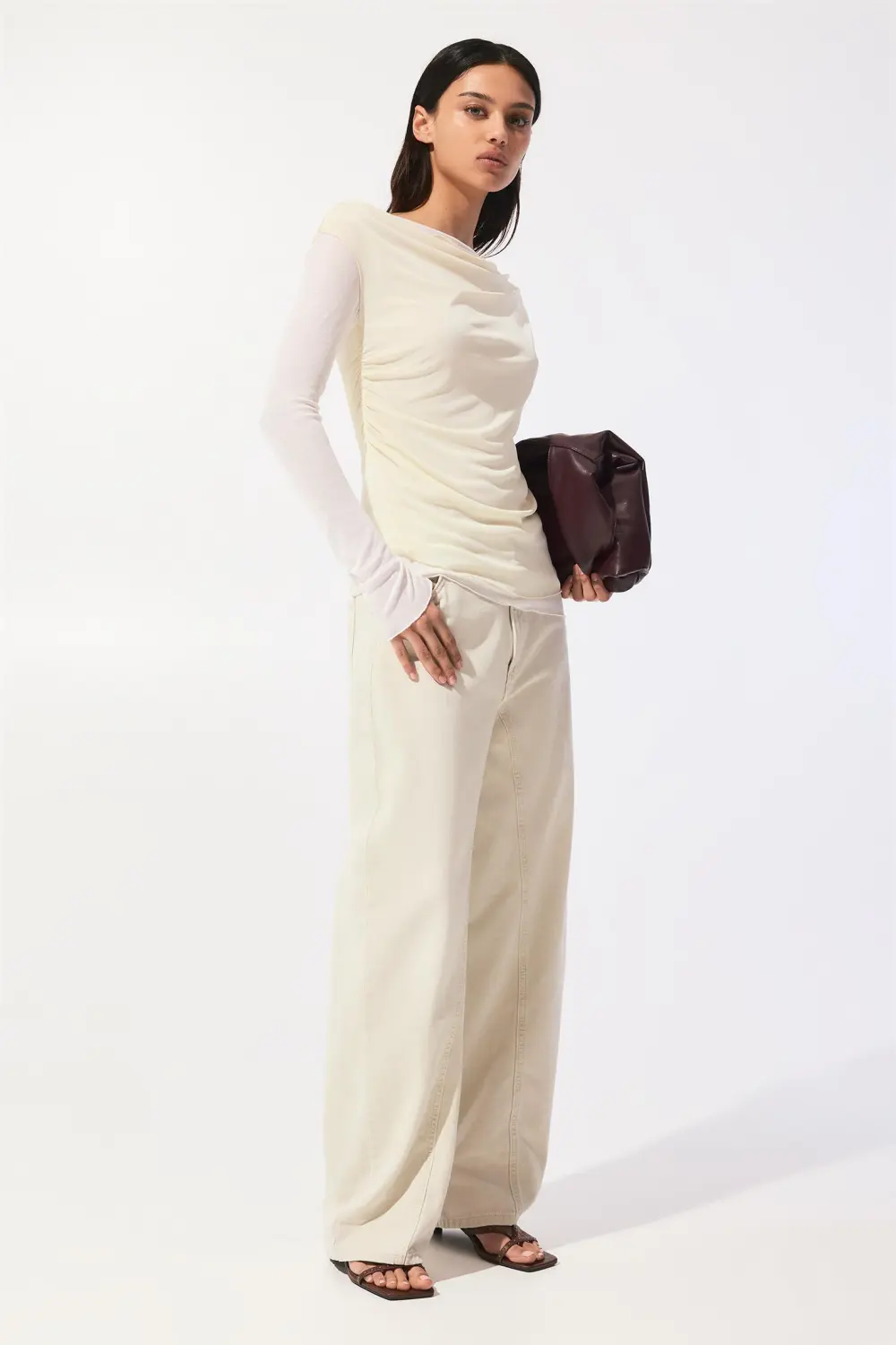 Semi-sheer asymmetric double-layer top