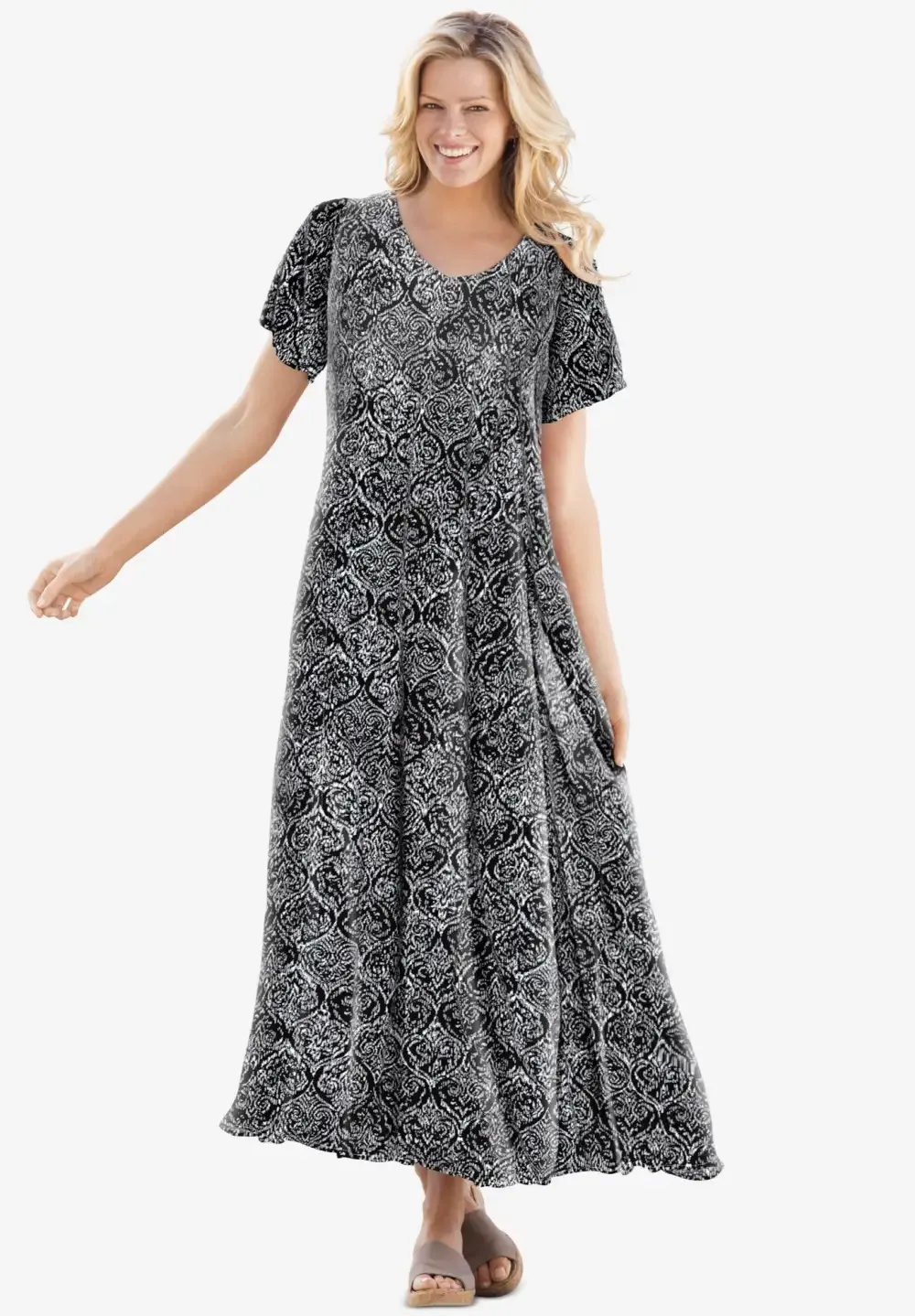 Short-Sleeve Crinkle Dress