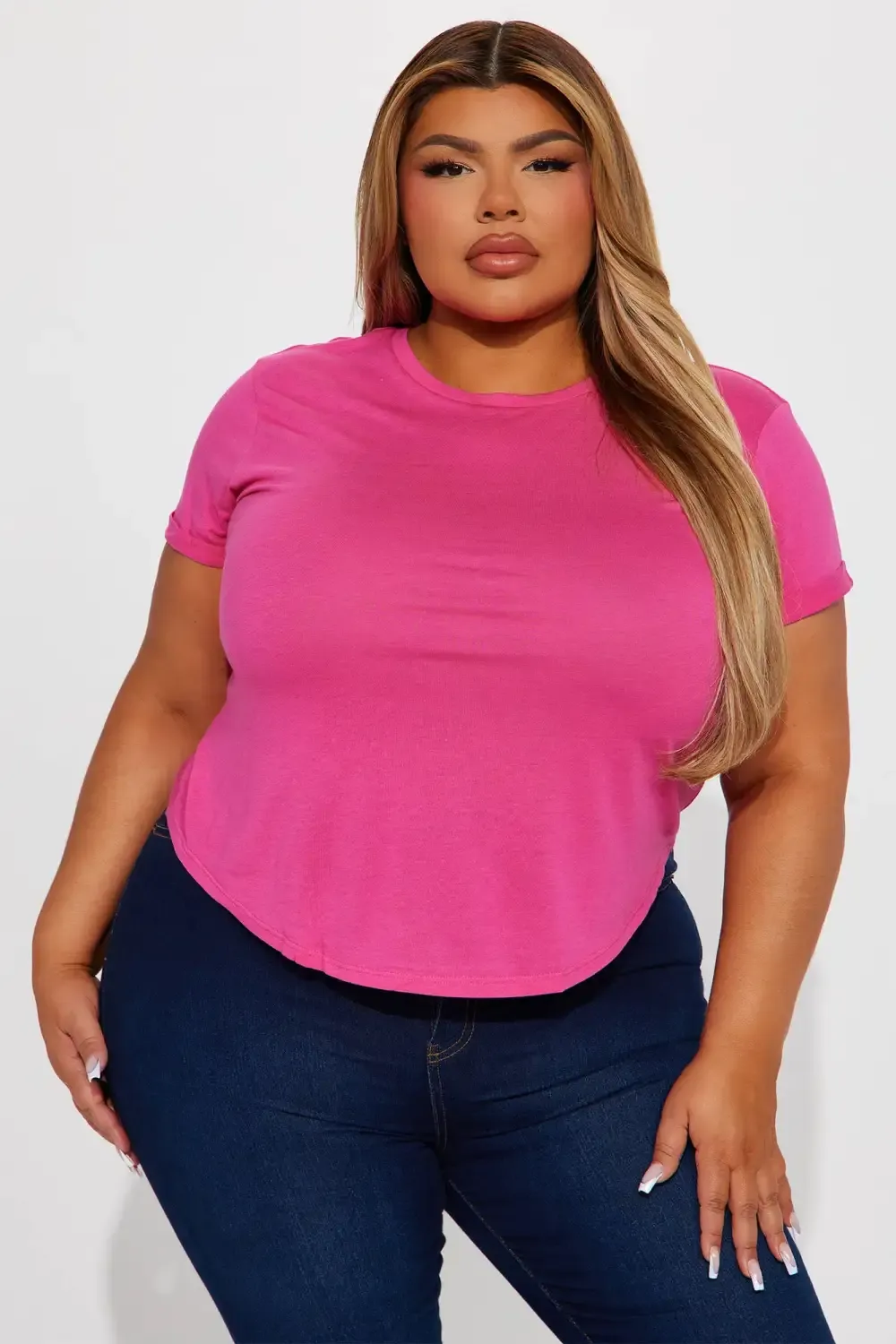 Annie Cuffed Short Sleeve Top - Fuchsia