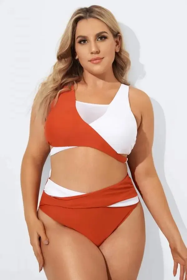 Red & White Wrap Fashion Bikini Set for Lady