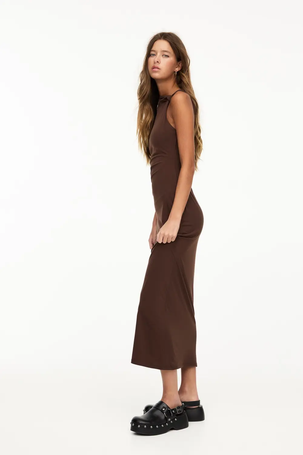 Vestido midi frunces