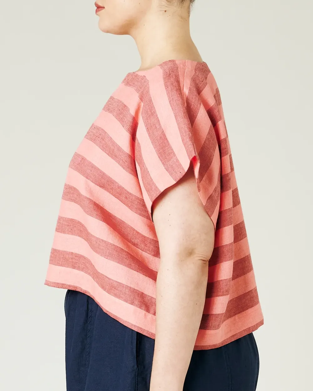BLUSH STRIPE LINEN TOP