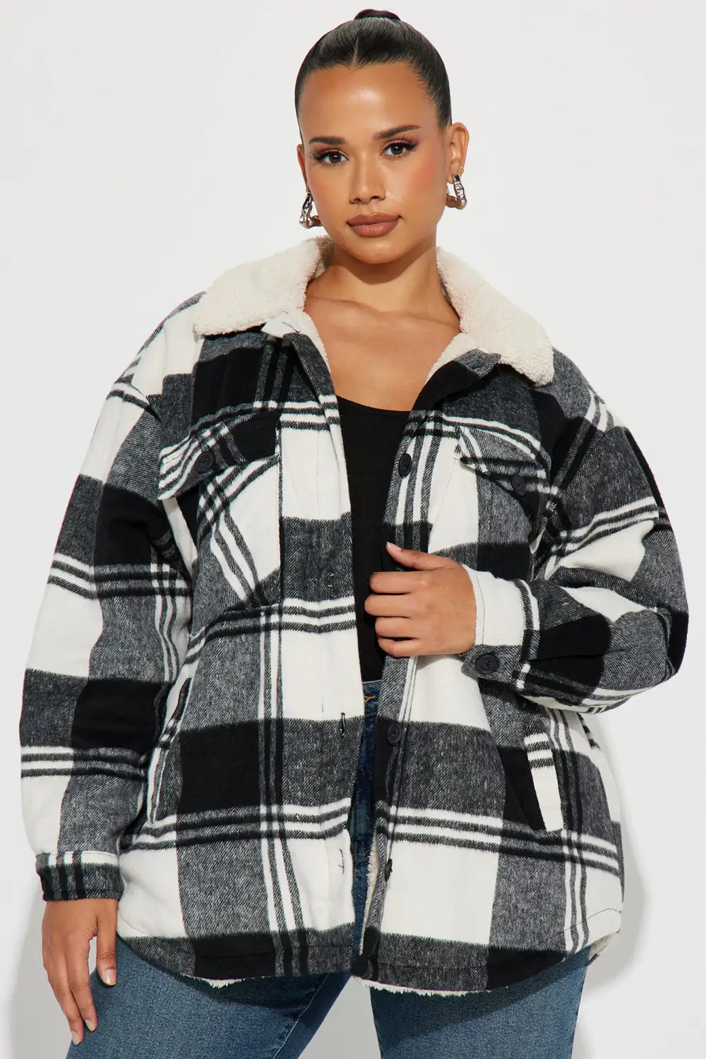 Down The Line Plaid Shacket - Black/combo