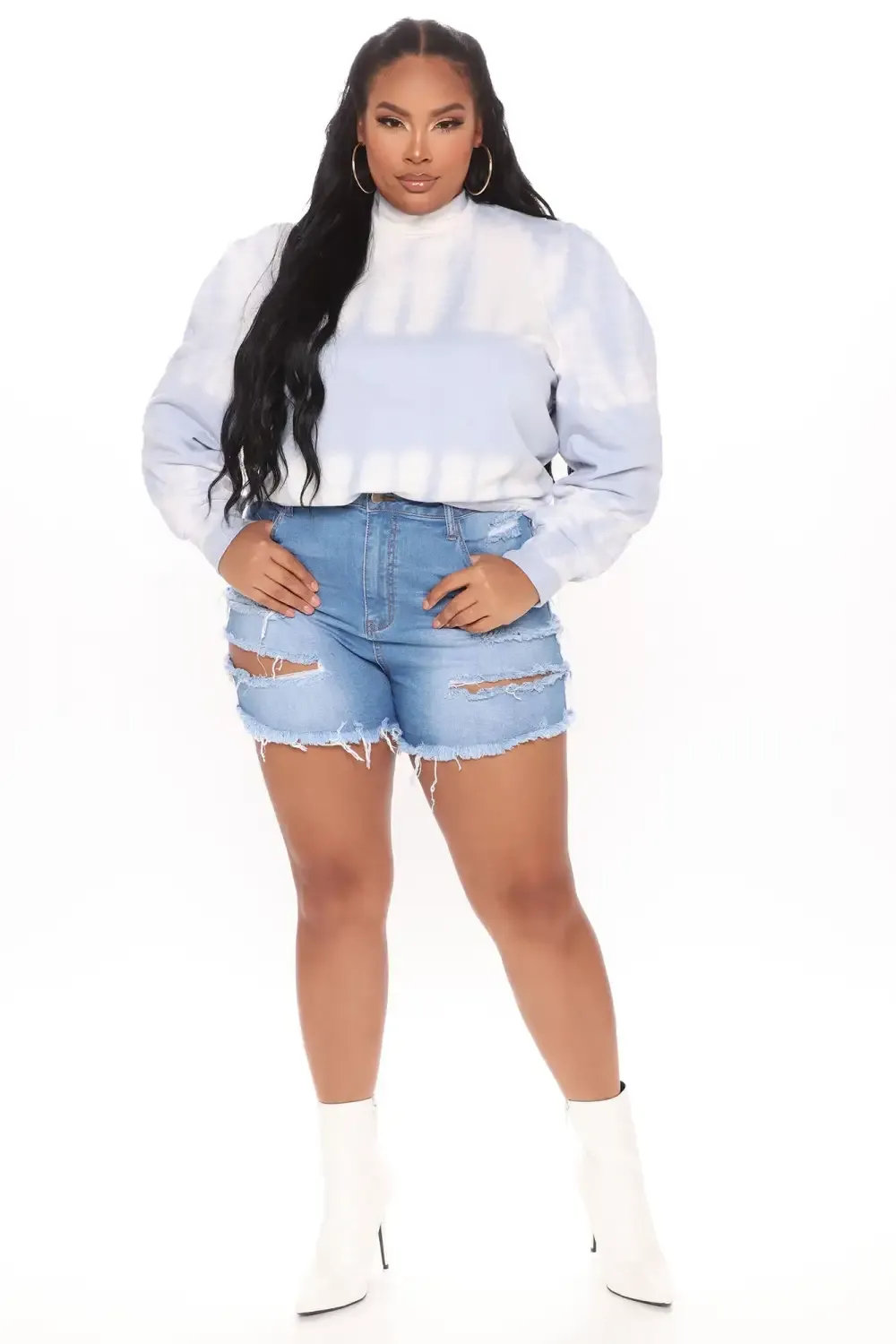 Jumping To Conclusions Destroyed Denim Shorts - Light Blue Wash