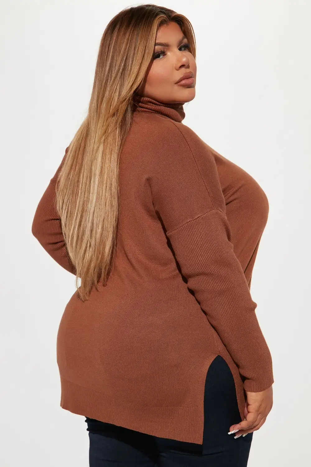 Tune It Out Turtleneck Tunic Sweater - Brown
