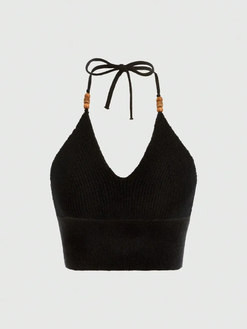 Hippie Sun Pattern Halter Knit Top