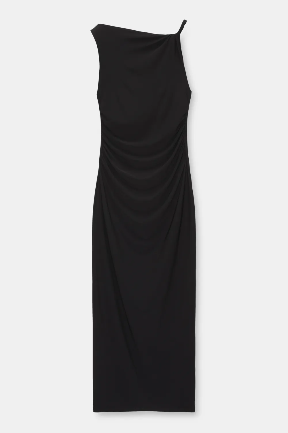 Vestido midi asimétrico frunces