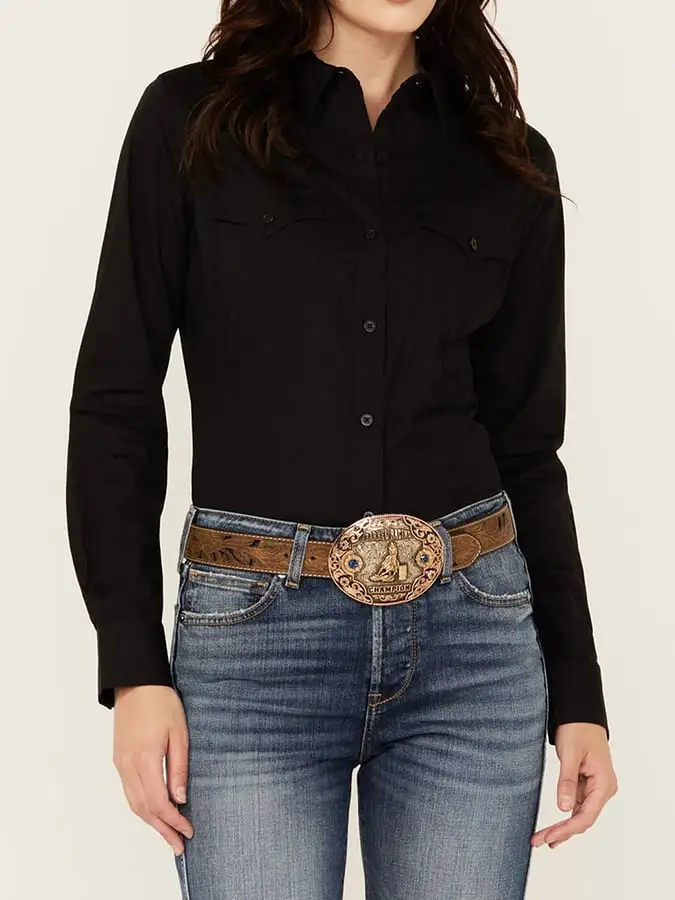 Women's Vintage Western Casual Long Sleeve Shirt (With Pockets)