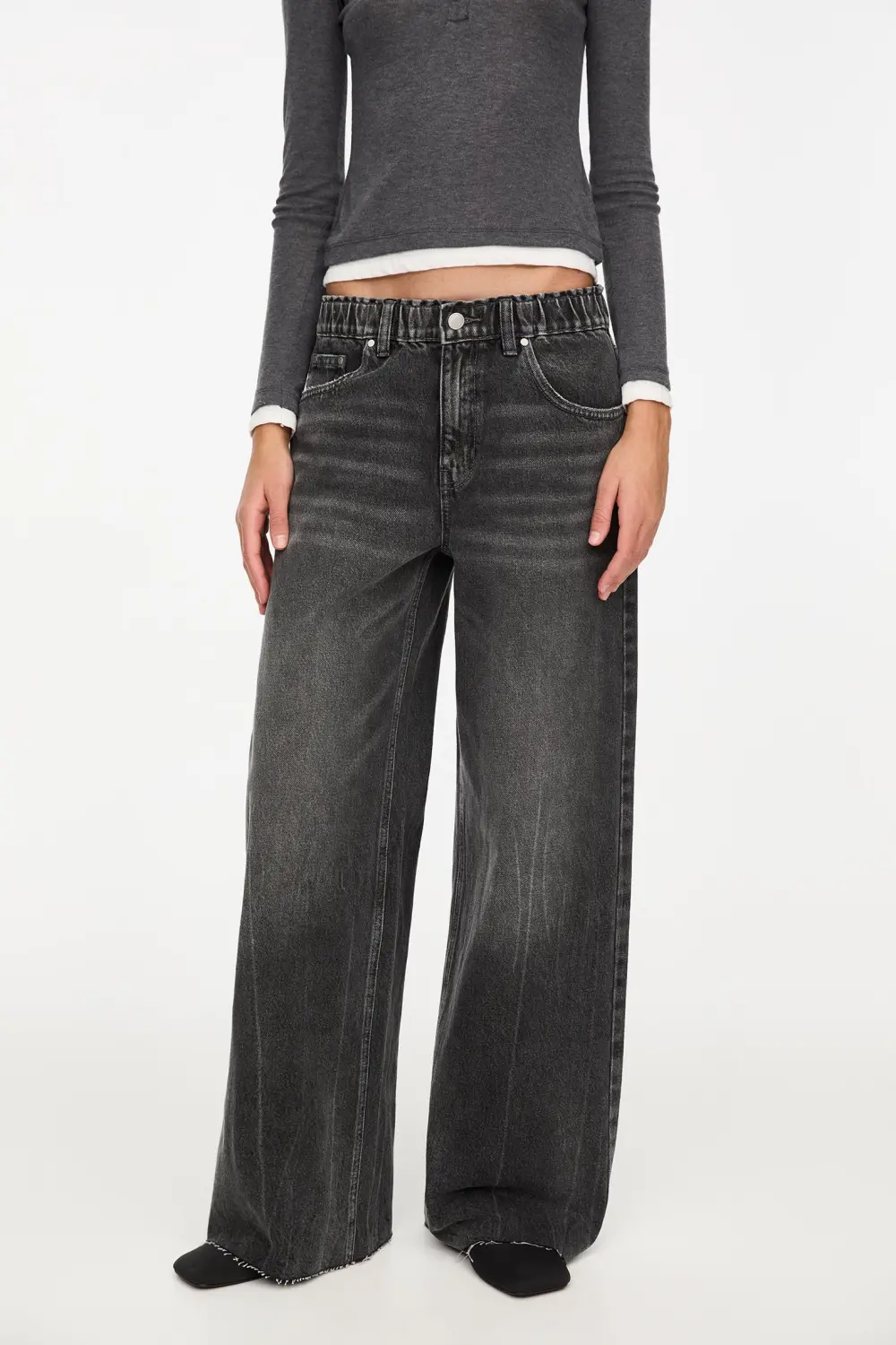 Jeans baggy wide leg cintura elástica