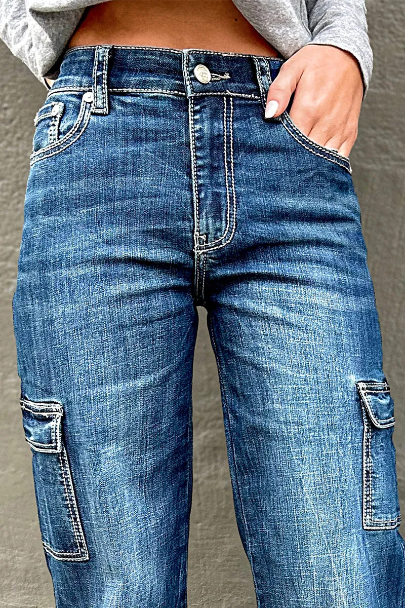 Wash Multi Pocket High Rise Straight Leg Jeans