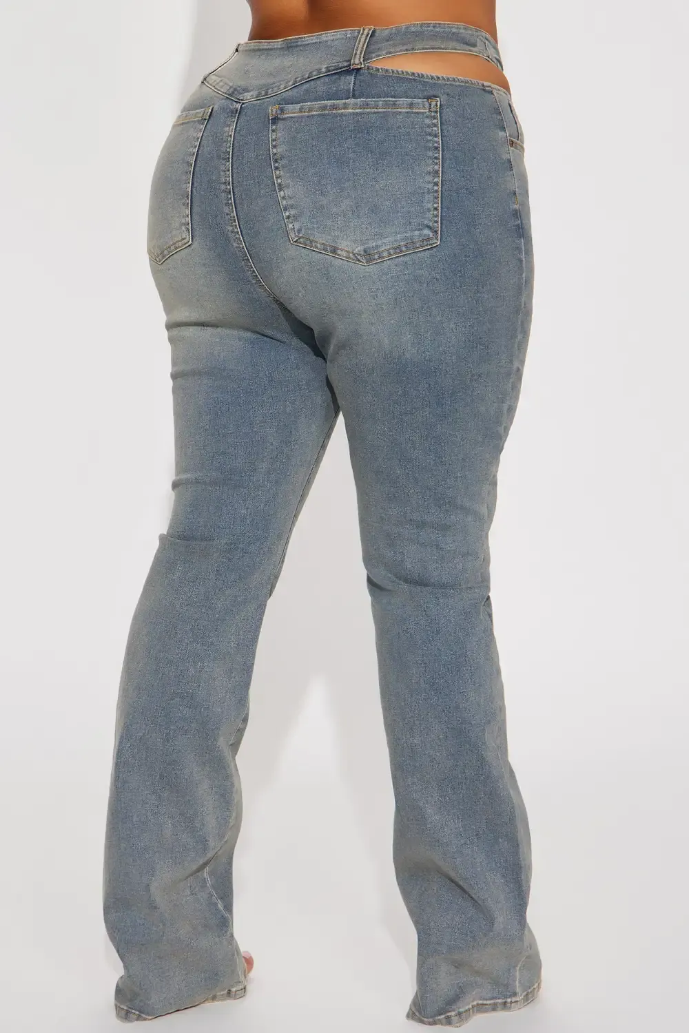 Cause A Scene Cut Out Stretch Bootcut Jean - Vintage Blue Wash