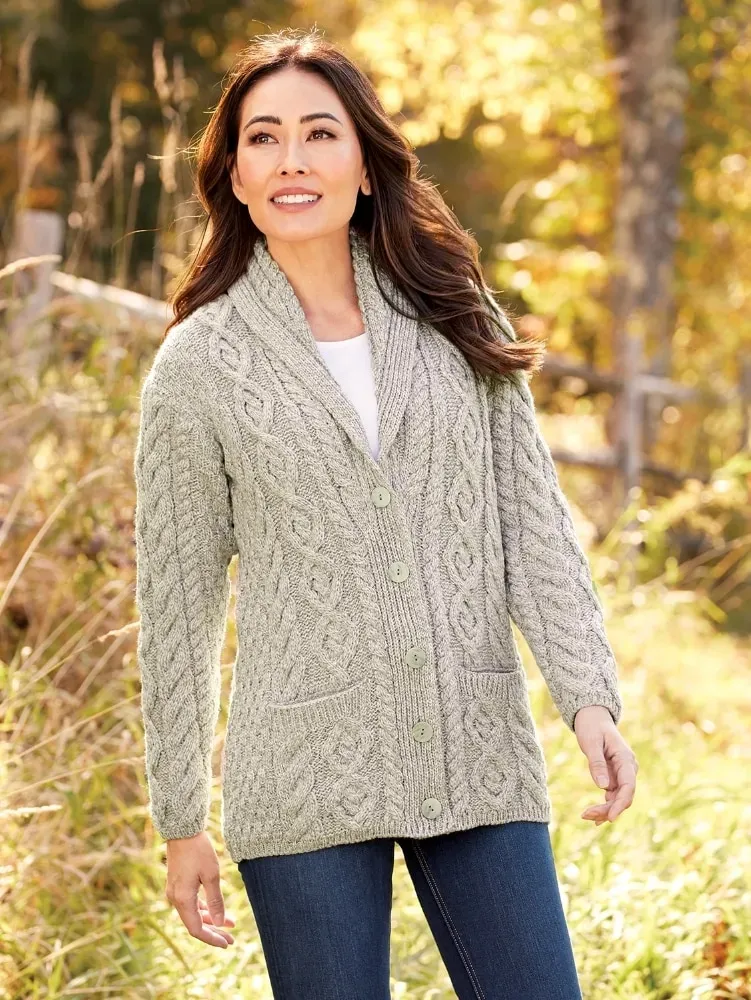 Women's Irish Supersoft Wool Shawl-Collar Cardigan