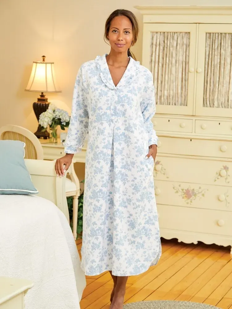 Ella Simone Countryside Toile Portuguese Flannel Nightgown