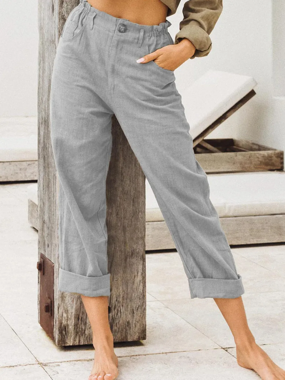 Solid Color Cotton Linen Loose Casual Pants