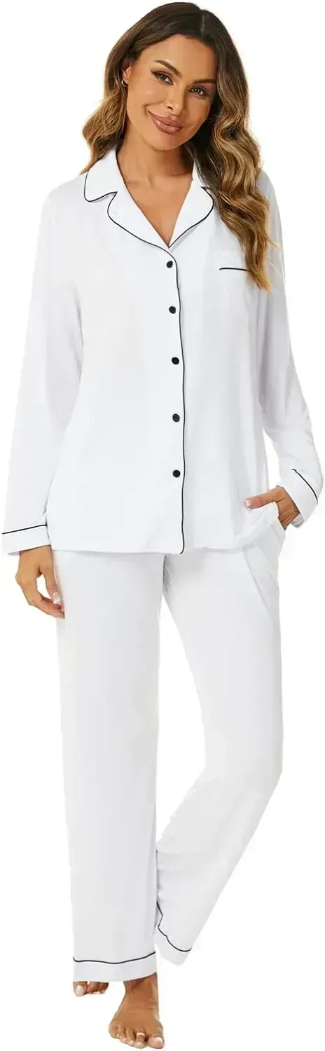 Women's Pajama Sets Long Sleeve Button Down Sleepwear Nightwear Soft Pjs Lounge Sets