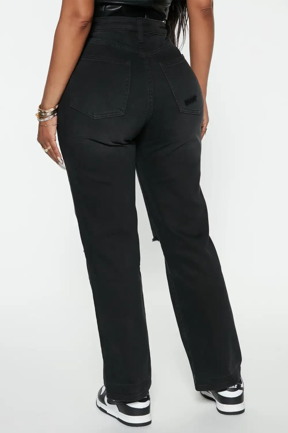 Play Back  Ripped Straight Leg Jeans - Black Wash