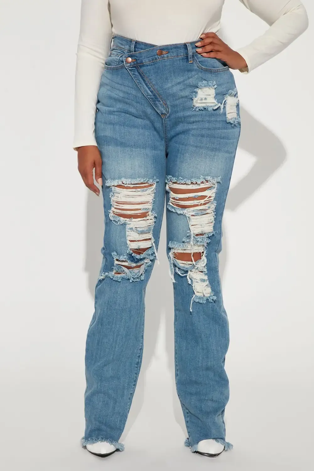 Tall Don't Get Crossed Over Slouch Fit Jeans - Medium Blue Wash
