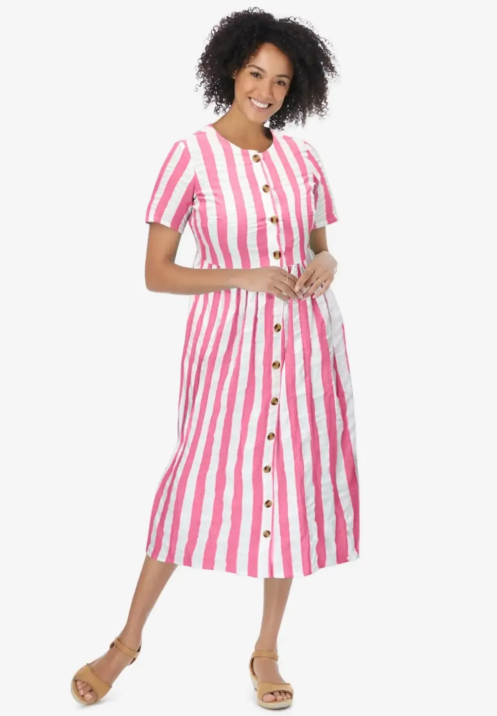 Short-Sleeve Seersucker Dress