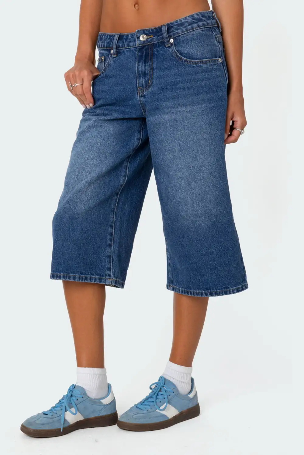 Xtra Long Low Rise Denim Bermuda Shorts