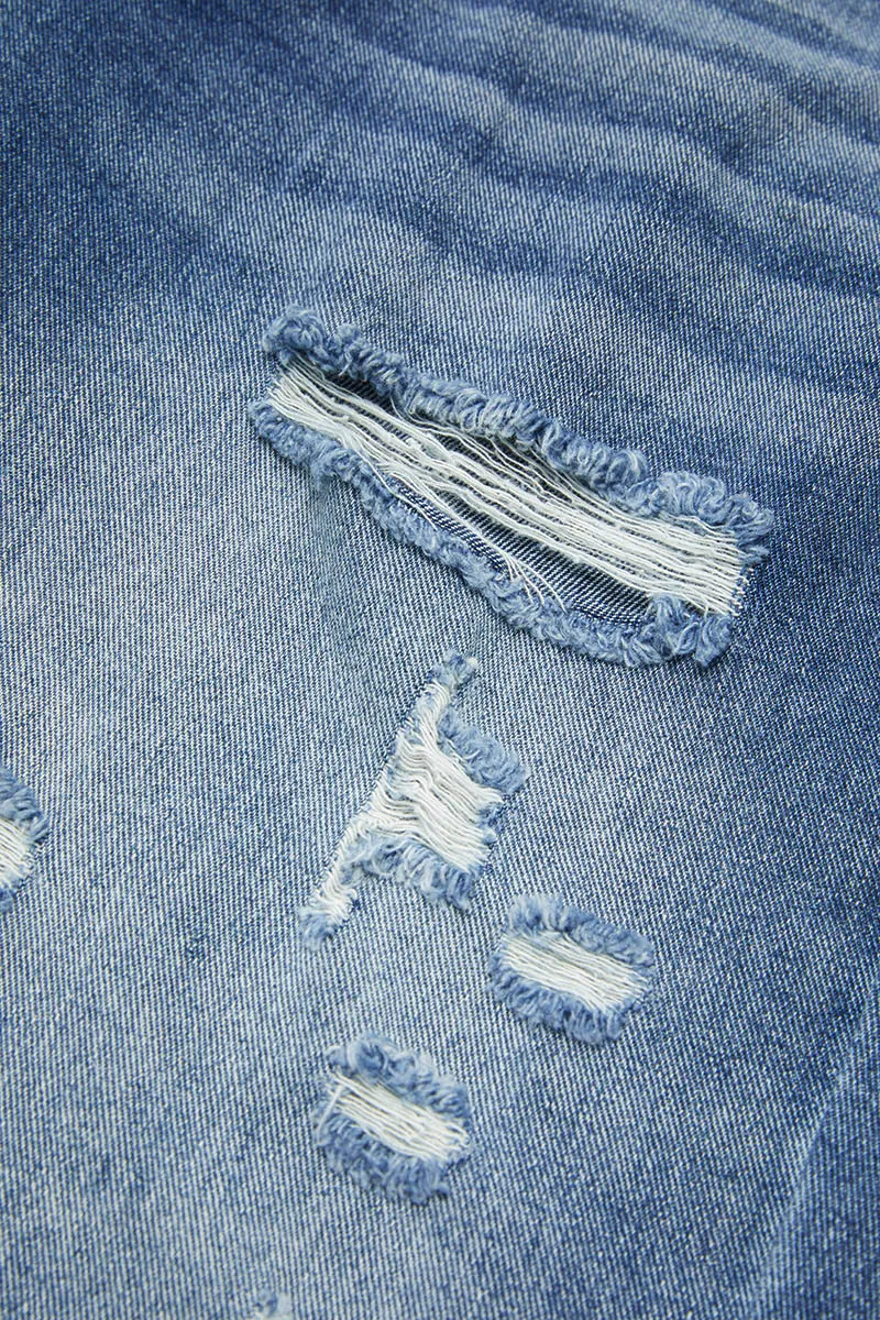 Raw Hem Ripped High Rise Bermuda Denim Shorts