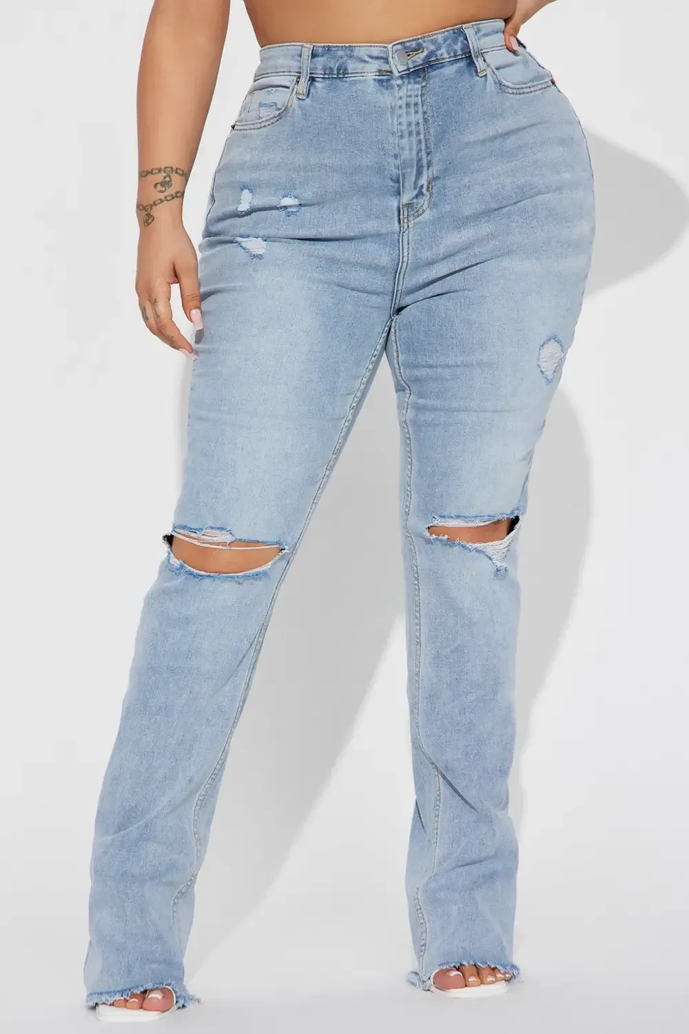 Really Rowdy Ripped Stretch Flare Jeans - Light Wash