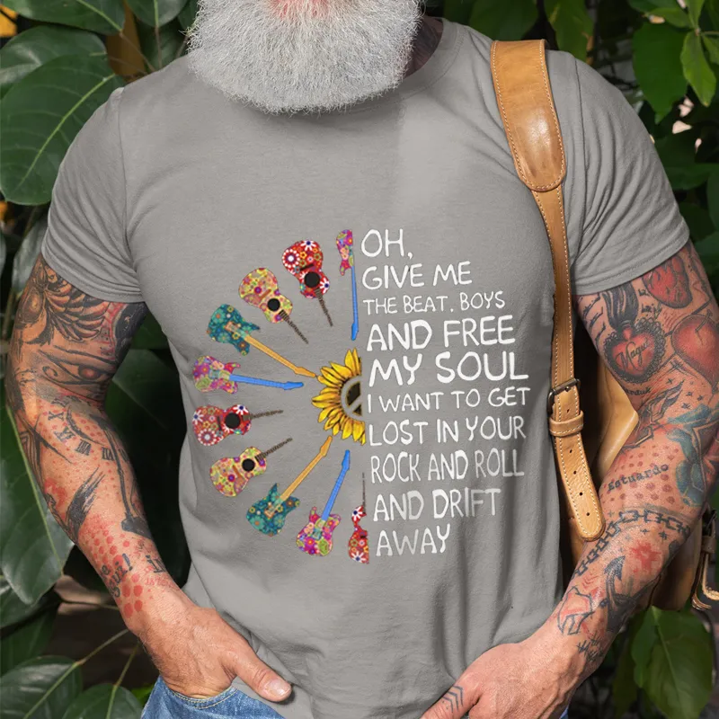 Oh Give Me The Beat Guitar Sunflower Printed T-shirt