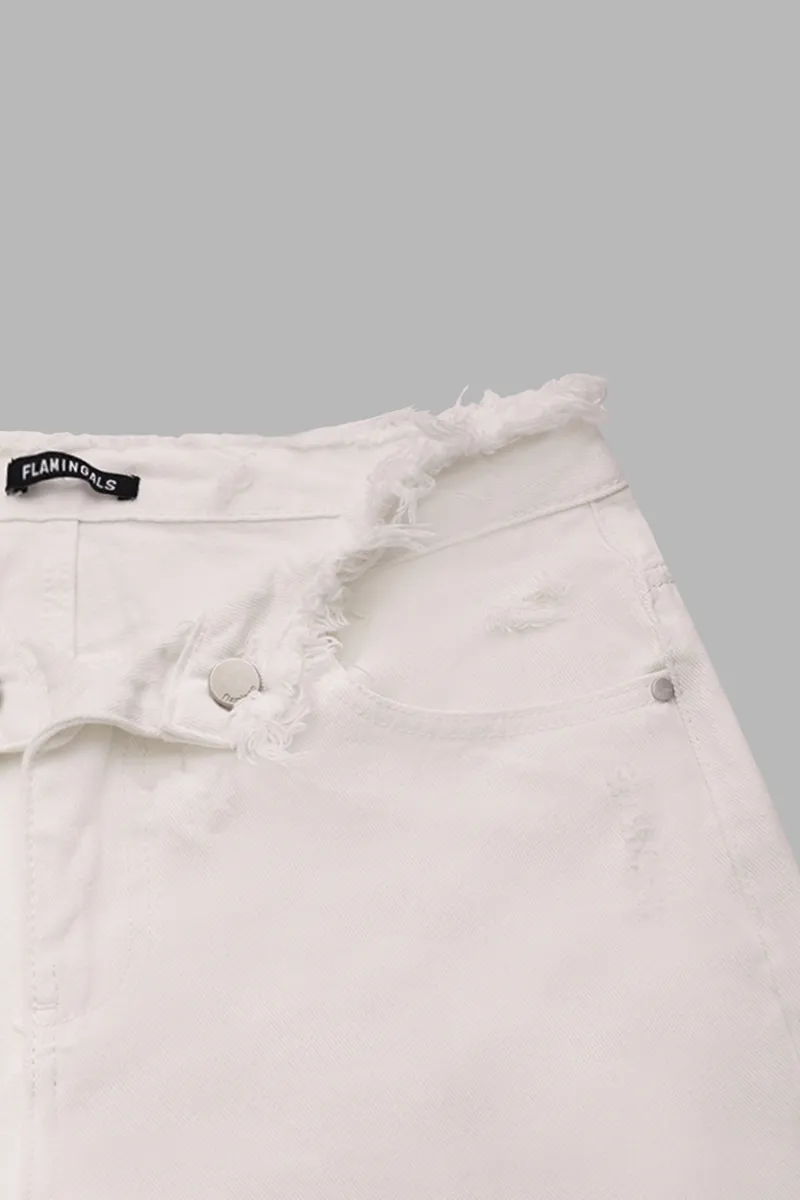 Cut Out Raw Hem Mid Waist Wide Leg Jeans