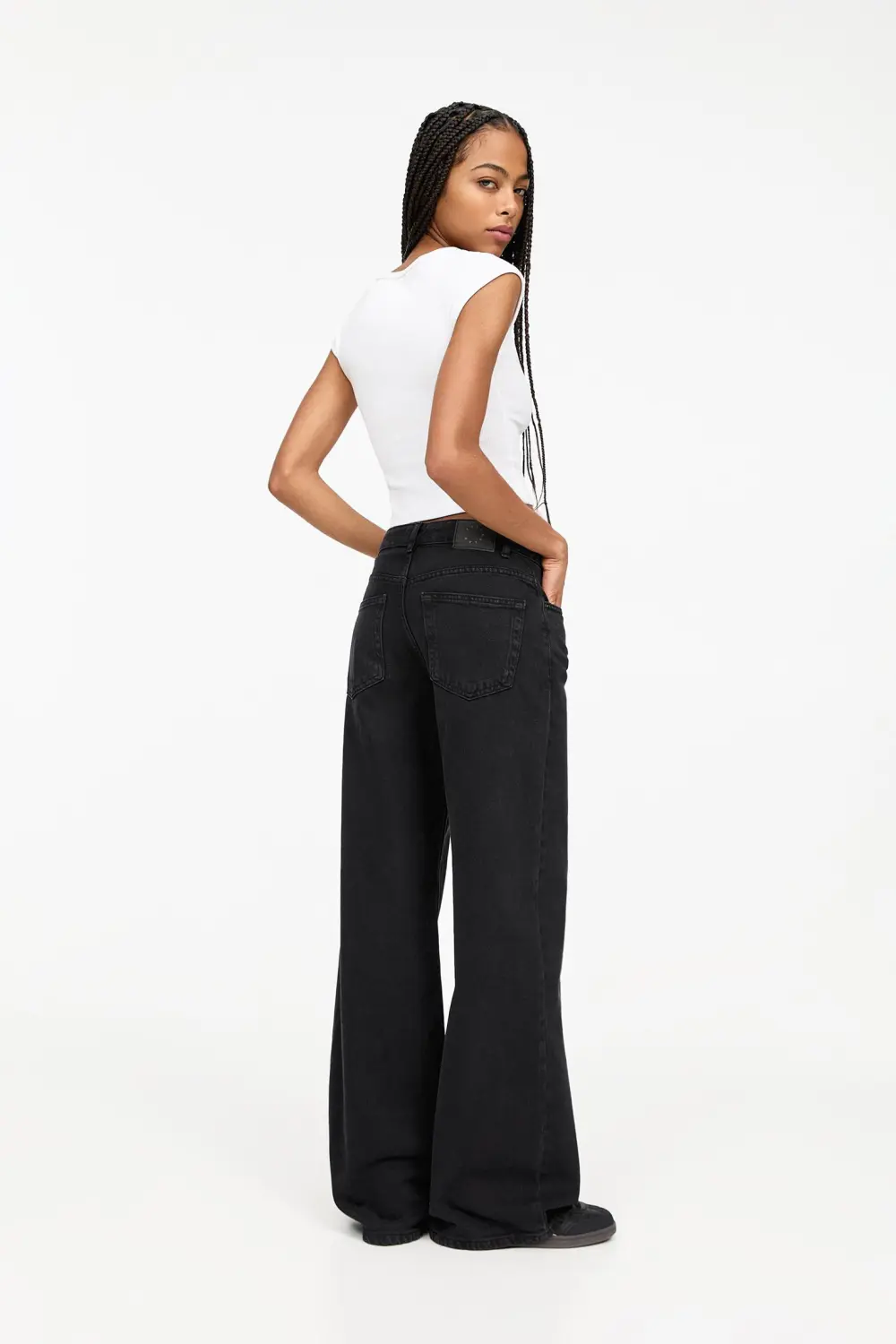 Jeans wide leg tiro alto