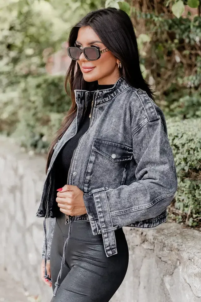 It's Your Choice Black Acid Washed Cropped Denim Jacket