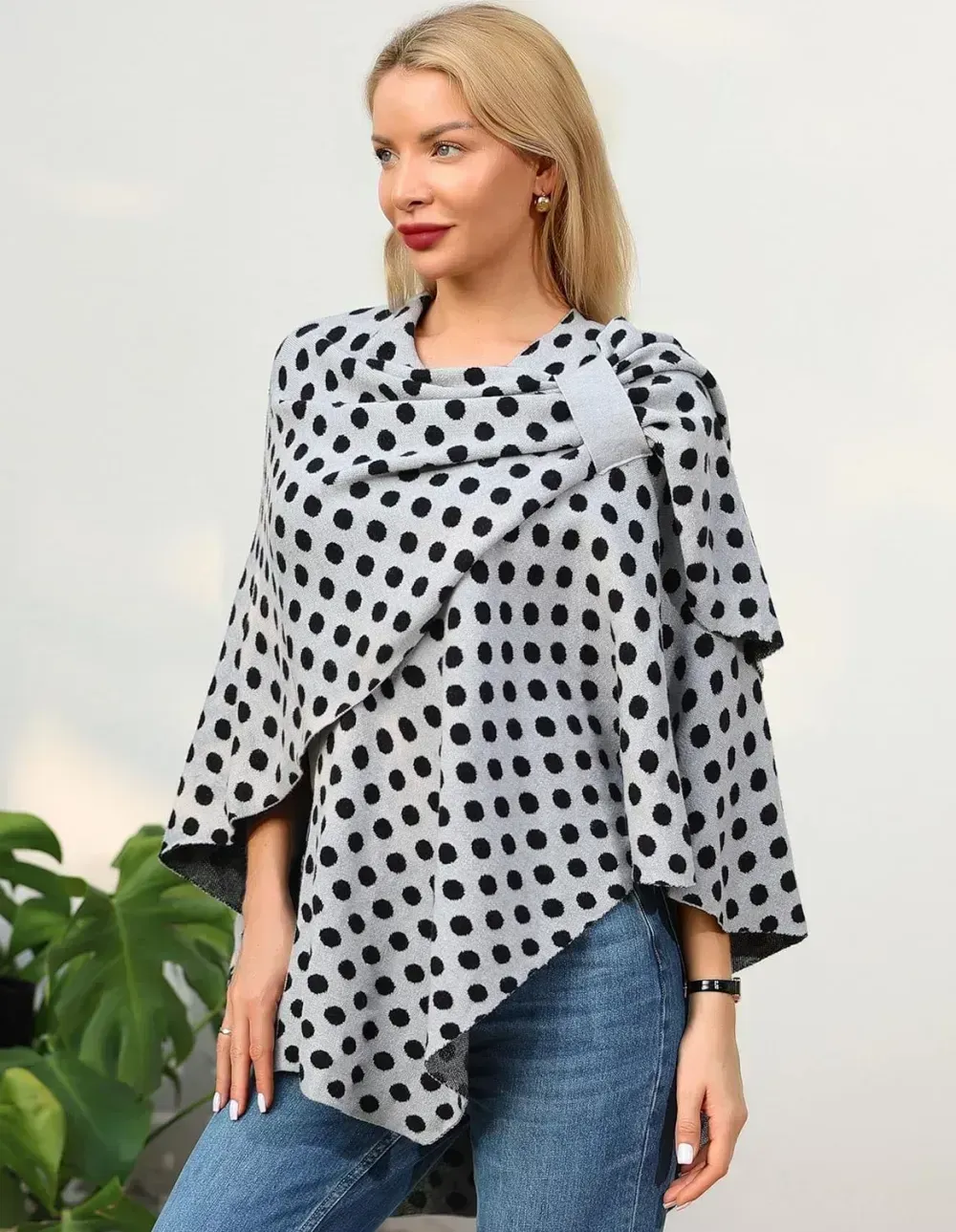 Womens Large Cross Front Poncho Sweater Wrap Topper Knitted Elegant Shawls Cape for Fall Winter