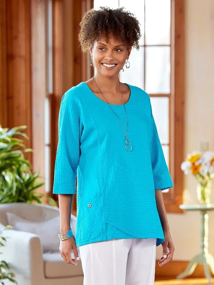 Crinkle Cotton 3/4 Sleeve Tunic Top