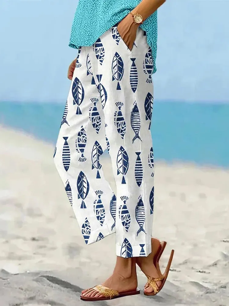 Women's Artistic Fish Pattern Loose Casual Pants