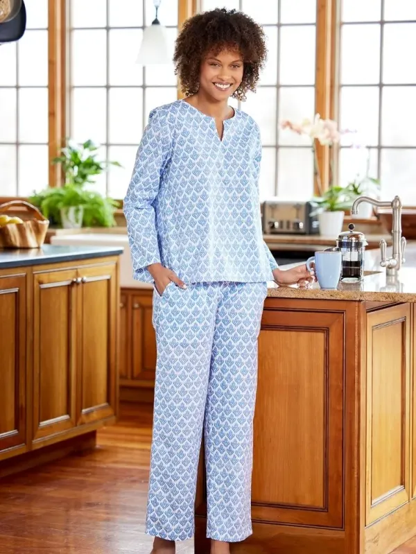 Ella Simone Floral Block-Print Cotton Pajama Set