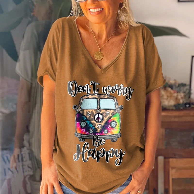 Don't Worry Be Happy Leopard Bus Graphic Tees