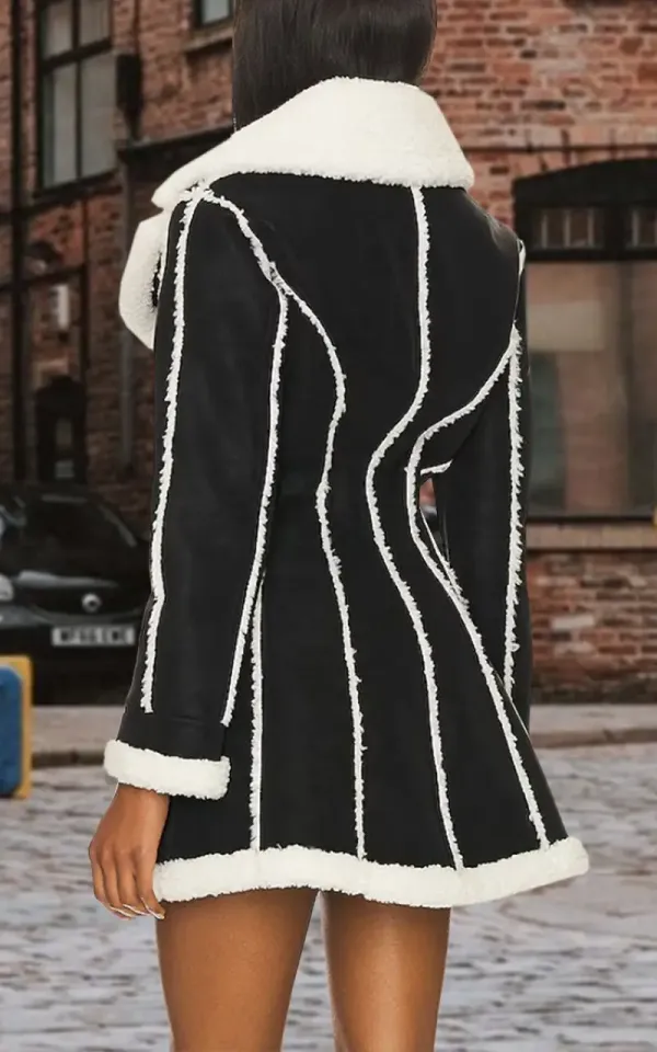Women's Elegant Composite Plush Contrast Color Slim Fit Jacket