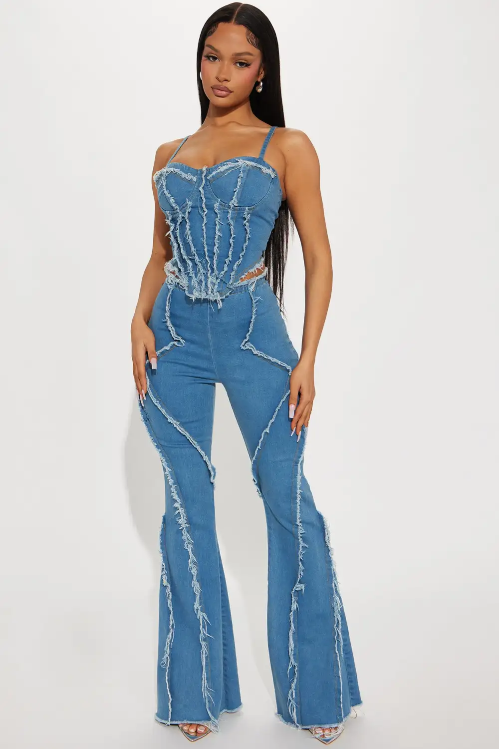 Guilt Trip Distressed Denim Pant Set - Medium Wash