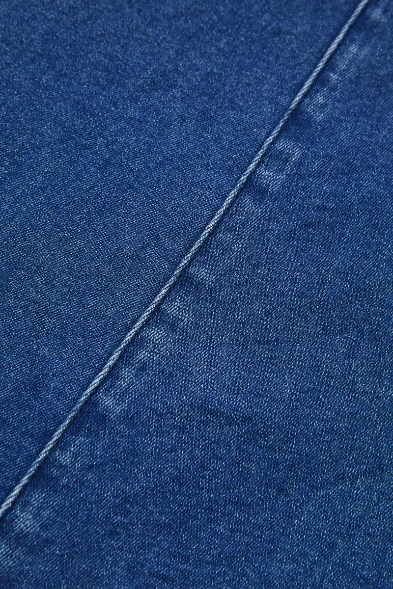 Wash Stitch Detail High Rise Long Denim Skirt Without Belt